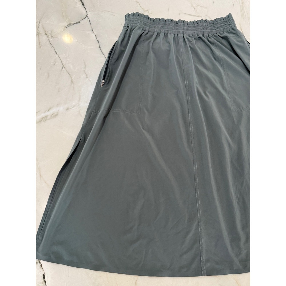 Athleta Savannah Sage Green Midi Skirt Zipper Pockets Side Slit Size Medium #94 - Picture 2 of 11